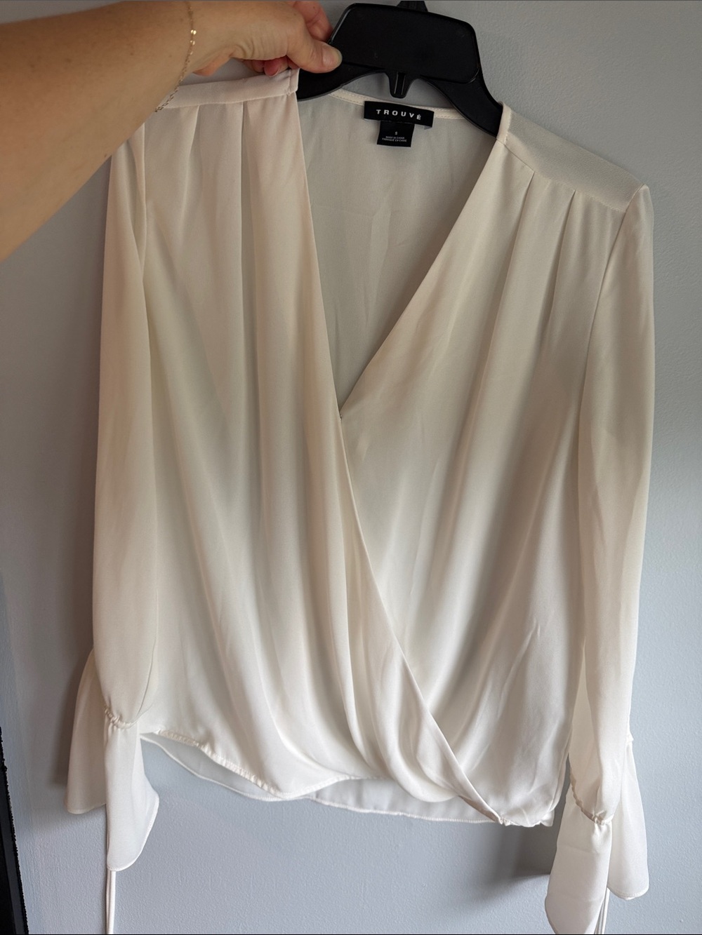 Cream Wrap Blouse - Elegant V-Neck Women's Top
